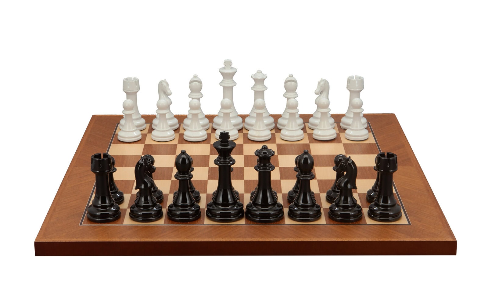 Dal Rossi Italy Modern Staunton Style Black and White Chess Pieces on Palisander/Maple, 40cm Chess Board
