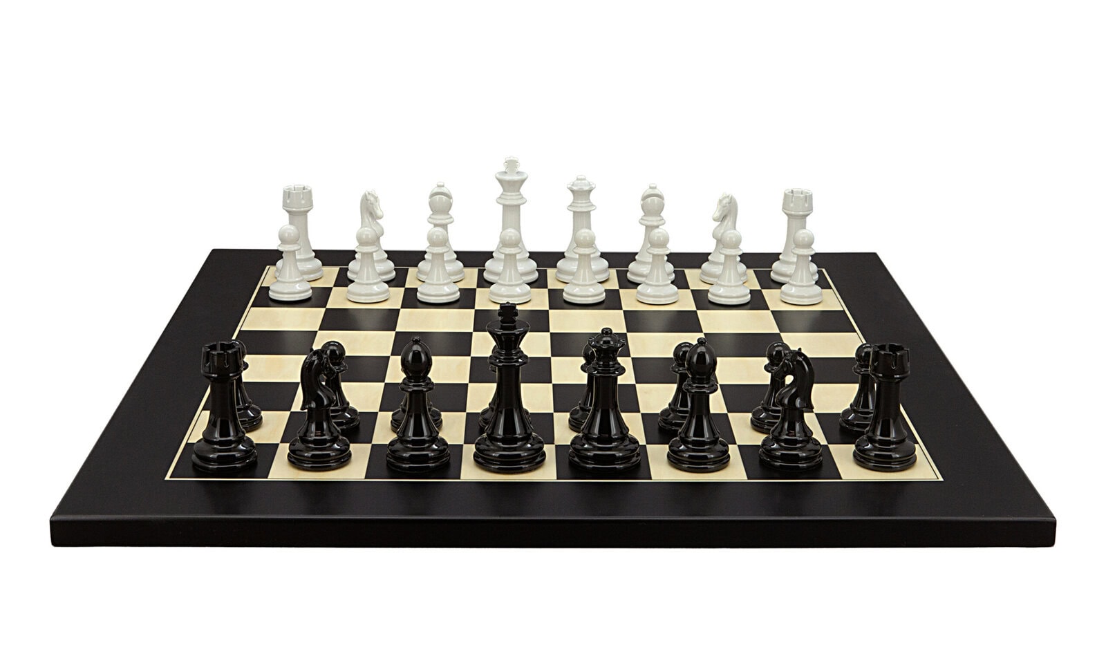 Dal Rossi Italy Modern Staunton Style Black and White Chess Pieces on Black / Erable 50cm Chess Board