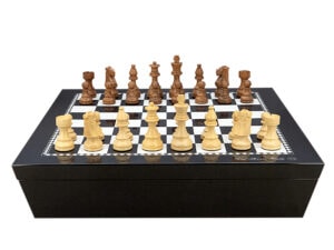 Dal Rossi Italy Chess set with Black and White High Gloss Finish Angular Chess Box 20” with compartments  and Boxwood/Sheesham 95mm Pieces Wood Double Weighted