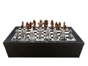 Dal Rossi Italy Chess set with Black and White High Gloss Finish Angular Chess Box 20” with compartments and Evil Ring Metal Chessmen
