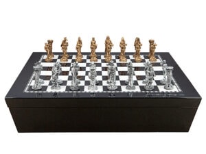 Dal Rossi Italy Chess set with Black and White High Gloss Finish Angular Chess Box 20” with compartments and Medieval Pewter Chess Pieces