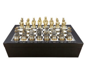 Dal Rossi Italy Chess set with Black and White High Gloss Finish Angular Chess Box 20” with compartments and Medieval Warriors Chessmen