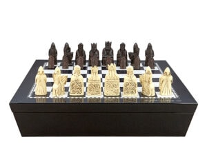 Dal Rossi Italy Chess set with Black and White High Gloss Finish Angular Chess Box 20” with compartments and Isle of Lewis Chessmen