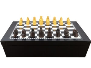 Dal Rossi Italy Chess set with Black and White High Gloss Finish Angular Chess Box 20” with compartments and Small Isle of Lewis Chessmen