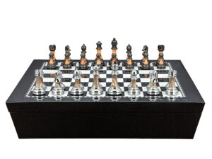 Dal Rossi Italy Chess set with Black and White High Gloss Finish Angular Chess Box 20” with compartments and Staunton Metal/Marble Finish Chessmen