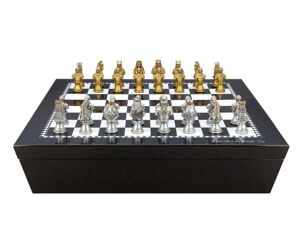 Dal Rossi Italy Chess set with Black and White High Gloss Finish Angular Chess Box 20” with compartments and Medieval Warriors (Resin) Chess Pieces