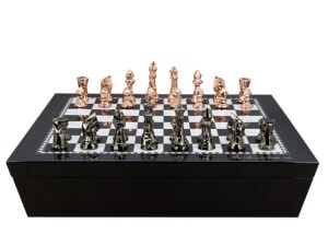 Dal Rossi Italy Chess set with Black and White High Gloss Finish Angular Chess Box 20” with compartments  and Diamond-Cut Copper & Bronze Chessmen Chess Pieces 85mm
