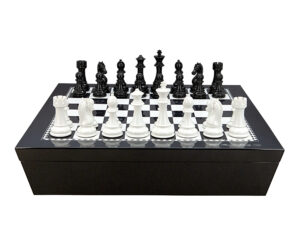 Dal Rossi Italy Chess set with Black and White High Gloss Finish Angular Chess Box 20” with compartments and Black and White Weight pieces 110mm Chess Pieces