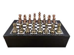Dal Rossi Italy Chess set with Black and White High Gloss Finish Angular Chess Box 20” with compartments  and Bronze and Copper Weight Chess pieces 110mm Chess Pieces