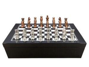 Dal Rossi Italy Chess set with Black and White High Gloss Finish Angular Chess Box 20” with compartments  and Metal Copper and Silver Chessmen 85mm