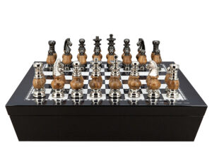 Dal Rossi Italy Chess set with Black and White High Gloss Finish Angular Chess Box 20” with compartments and Staunton Large Metal and Wood Chessmen