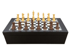 Dal Rossi Italy Chess set with Black and White High Gloss Finish Angular Chess Box 20” with compartments and Queen’s Gambit Style Chess Pieces 90mm