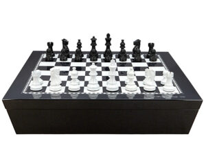 Dal Rossi Italy Chess set with Black and White High Gloss Finish Angular Chess Box 20” with compartments and French lardy, Boxwood Black & White 85mm Wood Double Weighted Chess
