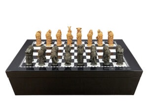 Dal Rossi Italy Chess set with Black and White High Gloss Finish Angular Chess Box 20” with compartments and Australiana Chess pieces 75mm