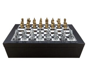 Dal Rossi Italy Chess set with Black and White High Gloss Finish Angular Chess Box 20” with compartments and Roman Chessmen Pieces