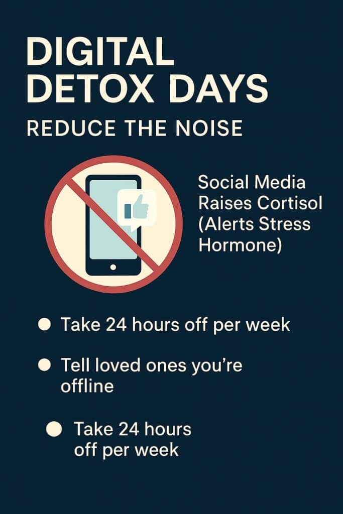 Illustration showing a person taking a digital detox break by turning off notifications and enjoying nature.