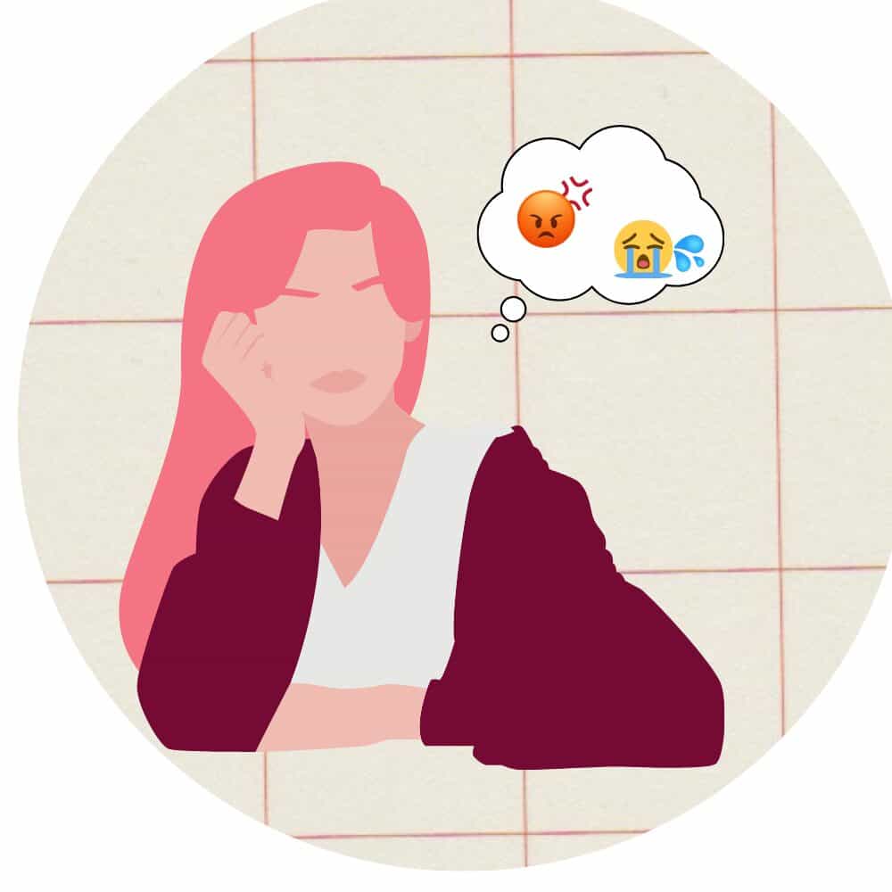 感情的になって断捨離を進めて後悔する女性のイラスト