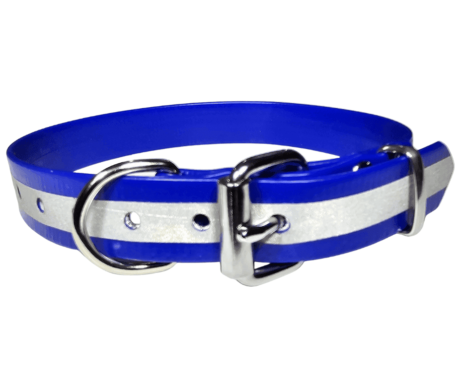 working dog collar reflective biothane blue