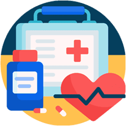 Medical emergency kit with heart health monitoring tools.