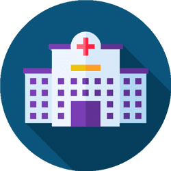 Modern hospital building with medical cross symbol, healthcare facility and patient care center.