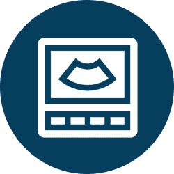 Ultrasound image of heart with medical equipment for cardiology diagnostics.