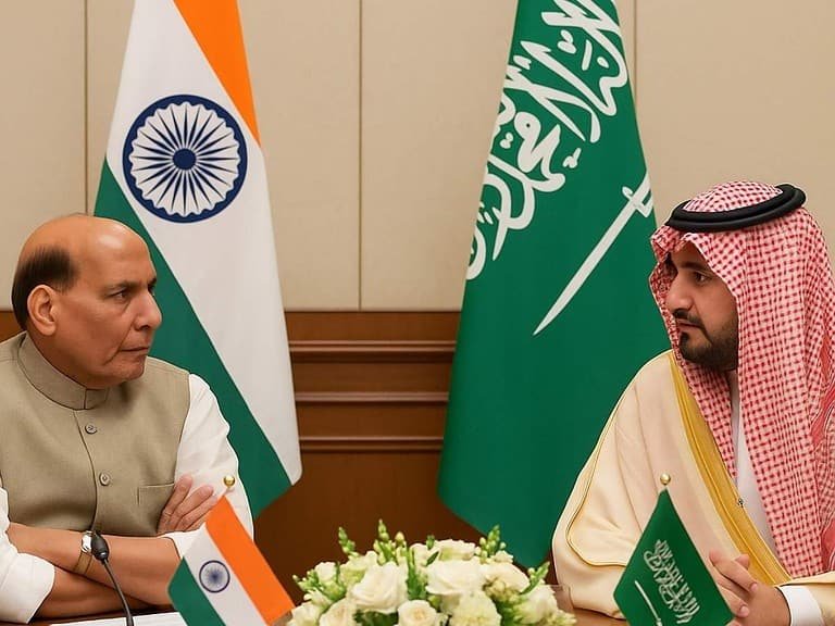 India Saudi Arabia diplomatic meeting, bilateral relations, defense cooperation, geopolitical partnership, regional diplomacy, defense broadcast.