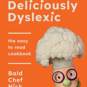 Vegetable chef on orange cookbook cover.