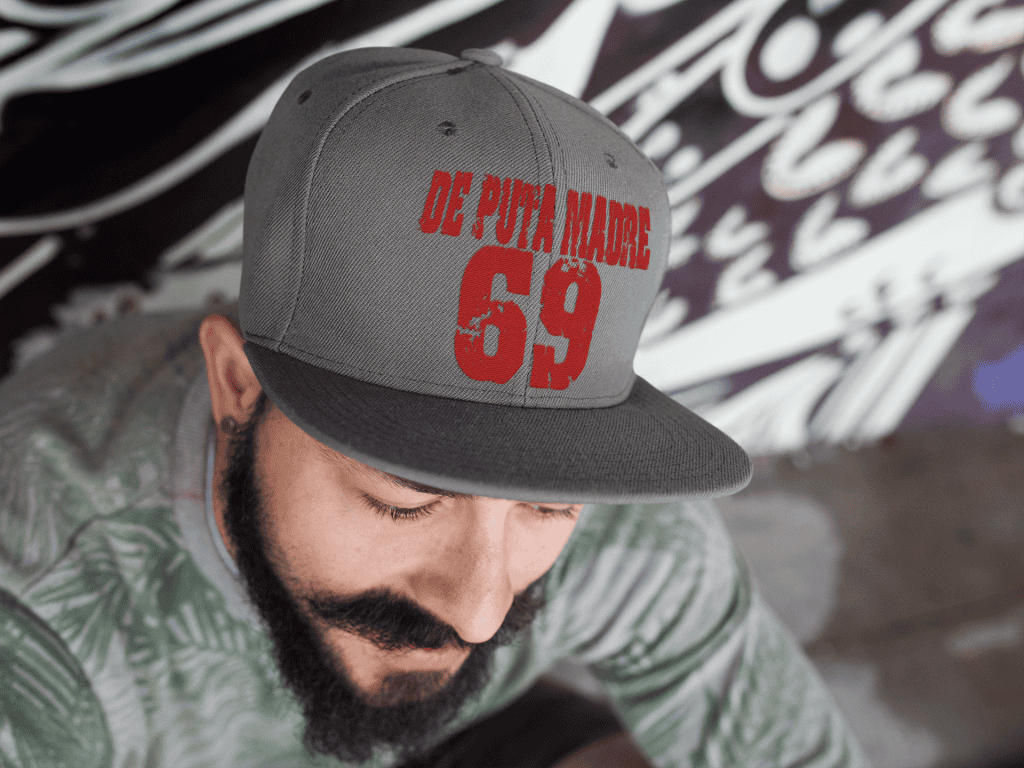 De puta madre 69 bold Italian streetwear cap, stylish urban fashion accessory, men's casual streetwear hat, streetwear clothing.