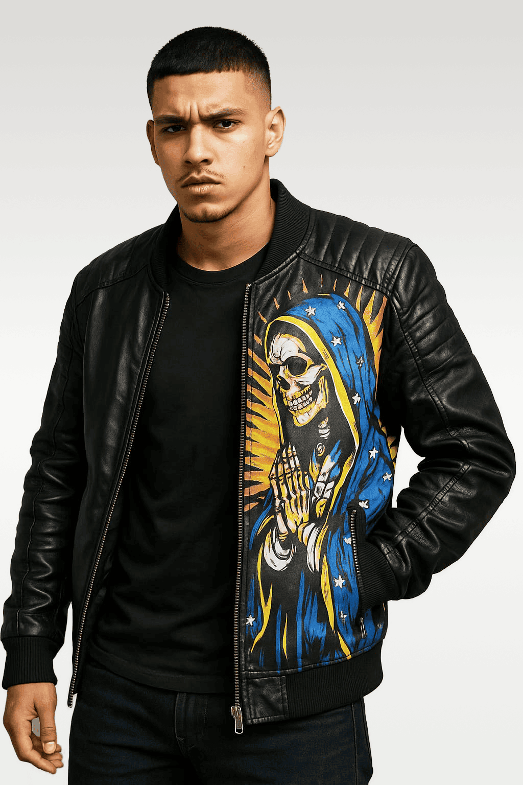 De Puta Madre 69 Santa Muerte Faux Leather Jacket