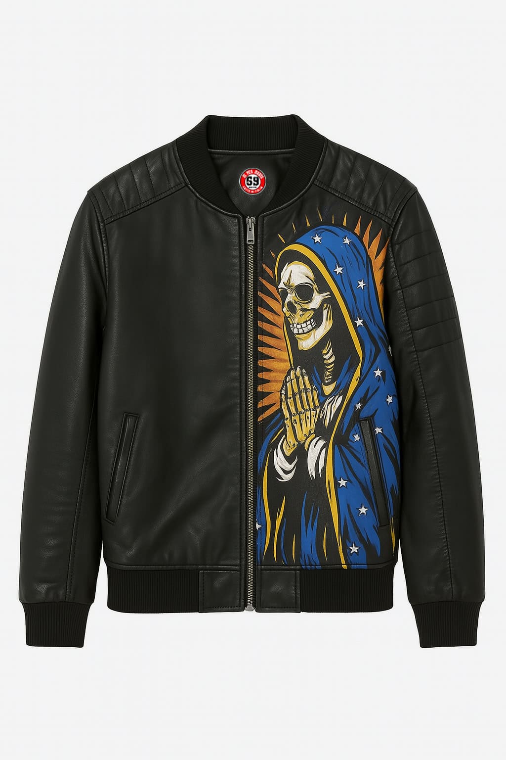 De Puta Madre 69 Santa Muerte Chaqueta de cuero de imitación