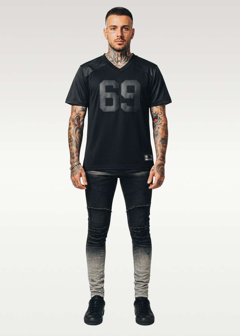 69 Bold Italian Streetwear jersey with sporty design and street style vibe.
