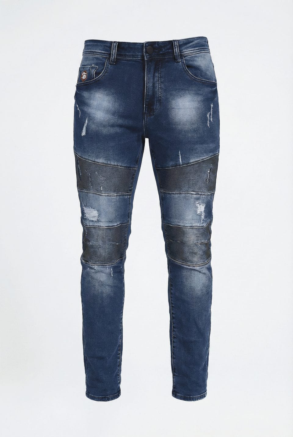 Blue Panel Ripped Jeans