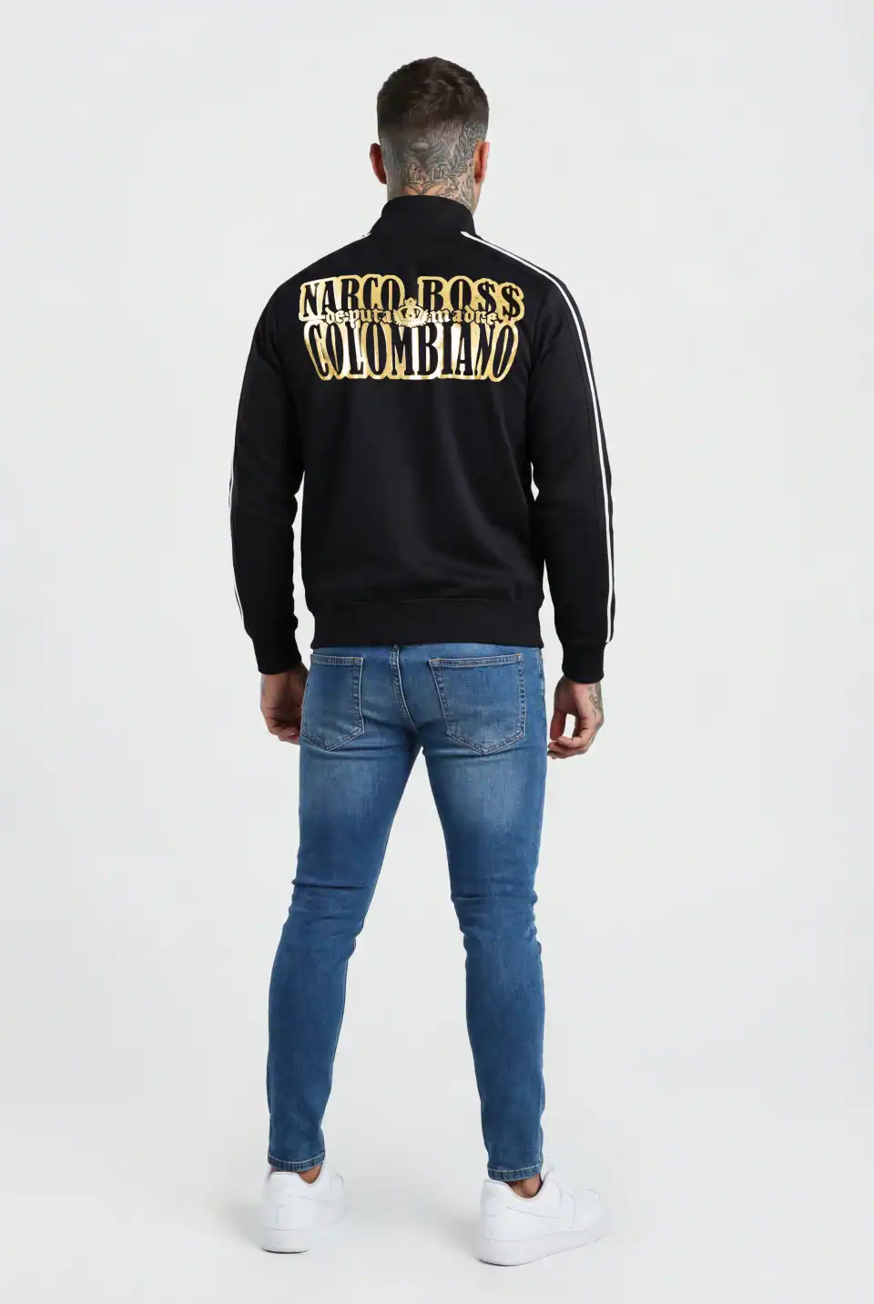 Bold graphic streetwear jacket from De Puta Madre 69, made in Italy with urban luxury style.