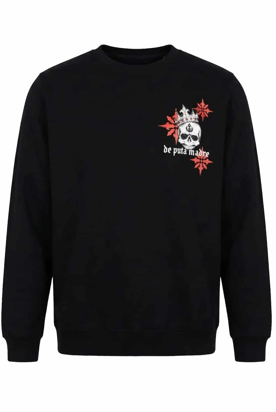 De Puta Madre 69 crewneck made in Italy with skull graphic, streetwear style.