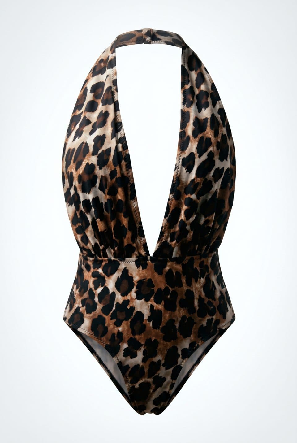 Leopard One Piece Swimsuit Deep Plunge Halter Sexy Summer