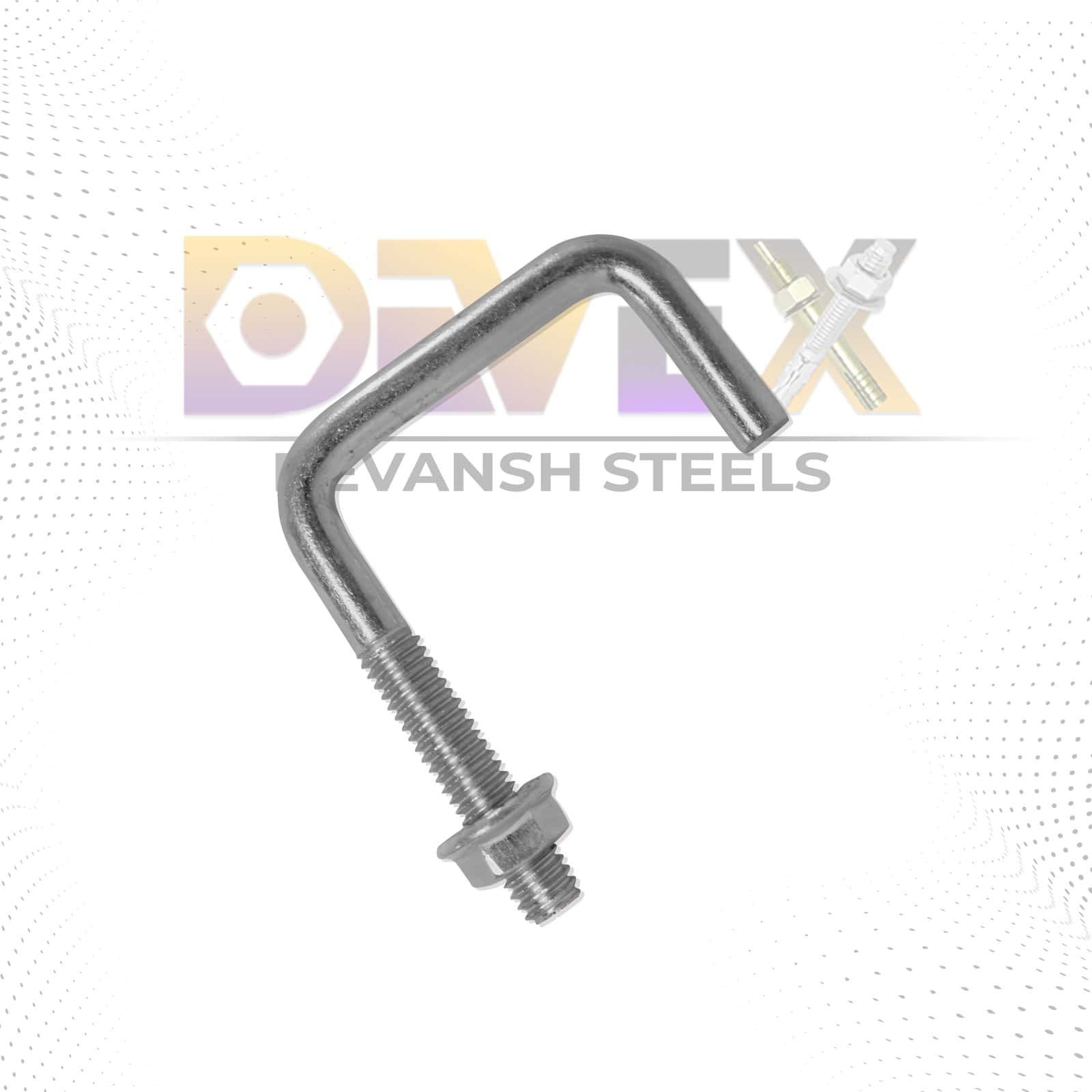 Heavy-duty steel L hook for construction and industrial use.