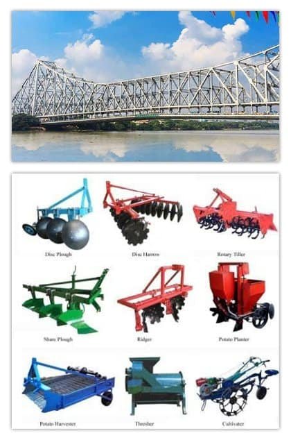 Steel bridge with structural bolts and nuts for construction.
