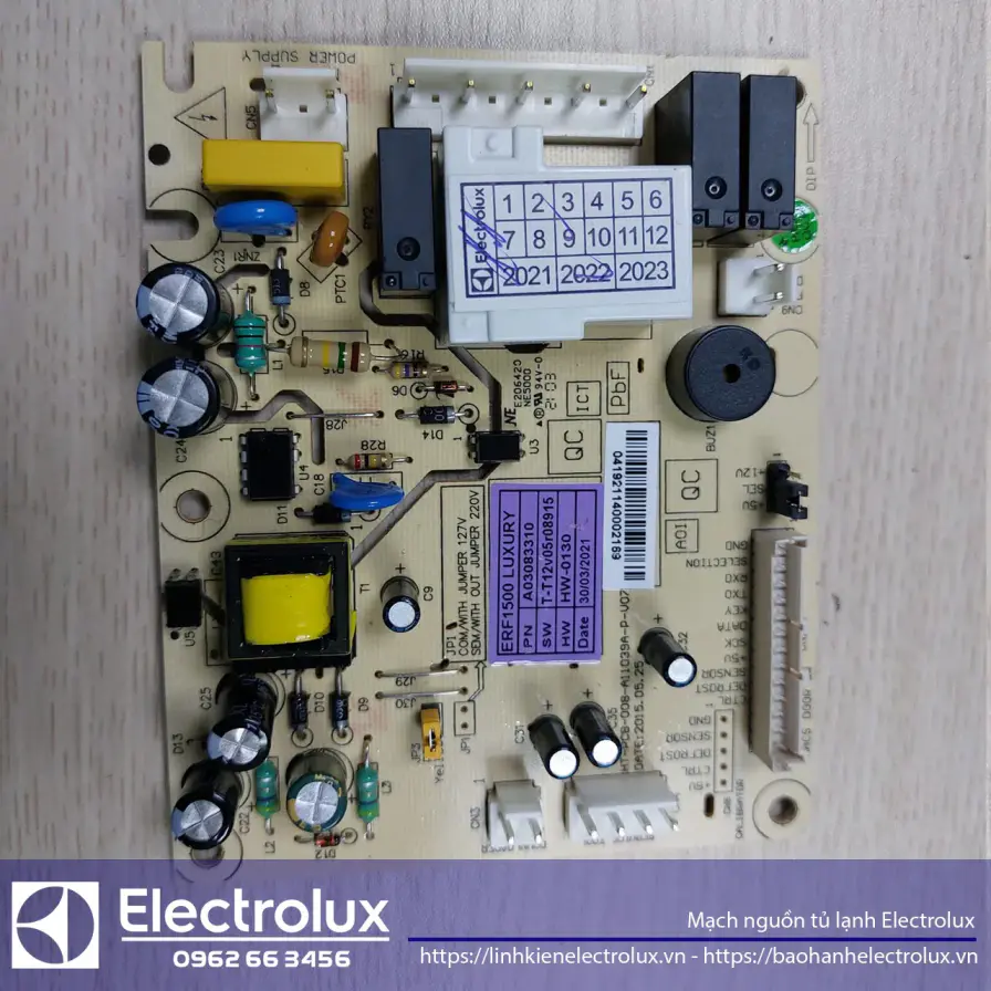 Bảng mạch điện tử nguồn tủ lạnh Electrolux, linh kiện điện lạnh cao cấp, thiết bị điện tử chính hãng, phù hợp sửa chữa tủ lạnh Electrolux, liên hệ 0988 177 888.