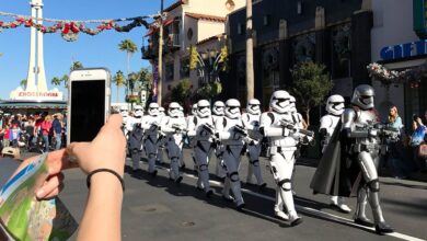Stormtroopers and Captain Phasma lead a thrilling march down Hollywood Boulevard at Disney’s Hollywood Studios.