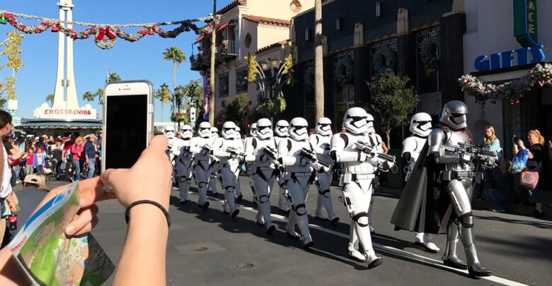 Stormtroopers and Captain Phasma lead a thrilling march down Hollywood Boulevard at Disney’s Hollywood Studios.