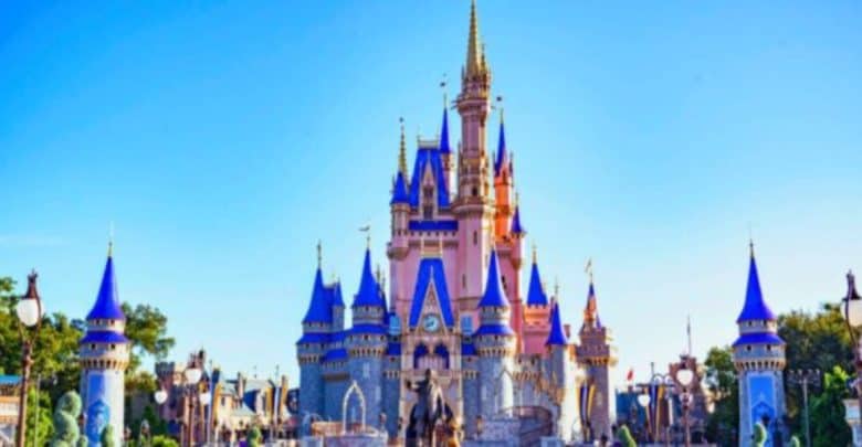 The Mickey and Walt statue in front of Cinderella's Castle inside Disney's Magic Kingdom