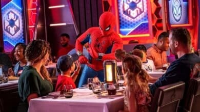 Spider-Man welcomes guests inside Worlds of Marvel restaurant aboard the Disney Wish and Treasure