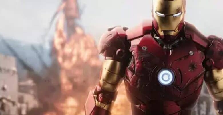 Iron Man greets guests in his striking red and gold suit as thrilling explosions and flying debris set the scene, capturing the excitement of a Disney Parks superhero encounter.