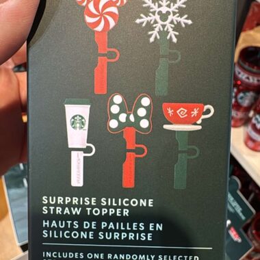 Starbucks silicone straw topper with Disney holiday designs, perfect for festive drinks.