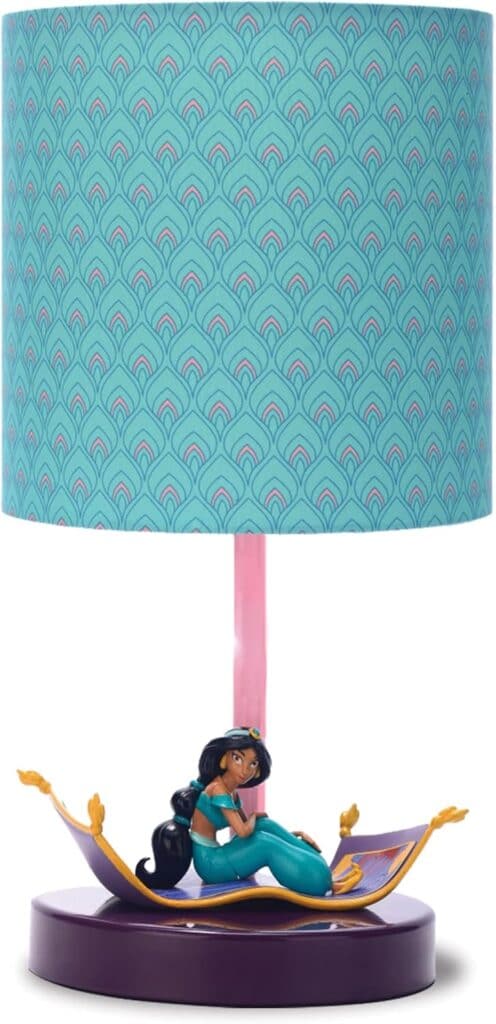 Colorful Aladdin Princess Jasmine Table Lamp with Magic Carpet Design, Disney Princess Home Decor, Kids Bedroom Lighting.