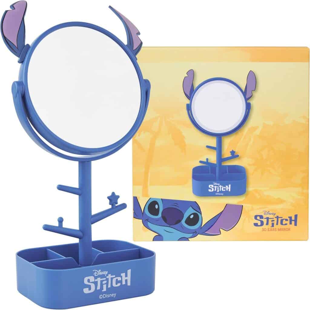 Blue Stitch themed mirror with 3D ear design, perfect for Disney fans and Disney Stitch collectibles.