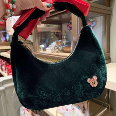 Disney Mickey Mouse velvet handbag with bow detail and plush design, ideal for Disney-enthusiast accessories.