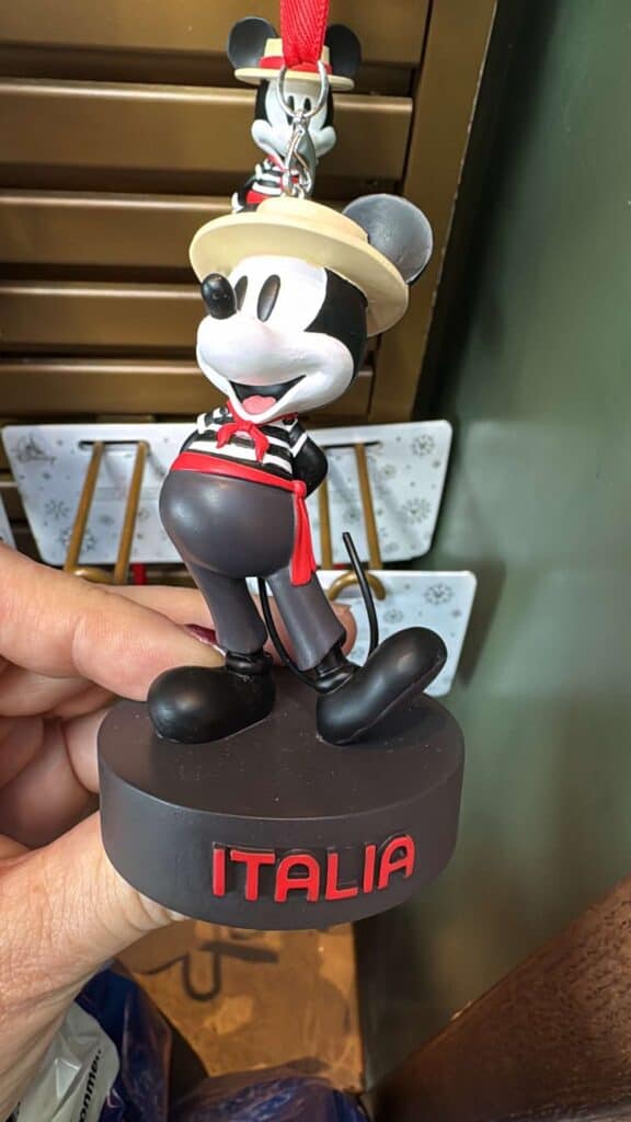 Disney Mickey Mouse figurine, Italy themed hat, stylish, collectible Disney decor.
