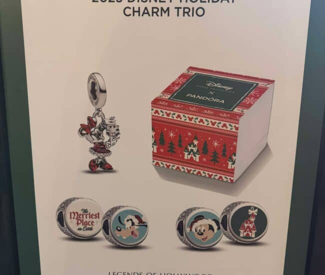 Disney Pandora holiday charm collection featuring Mickey and Minnie mouse Christmas designs.