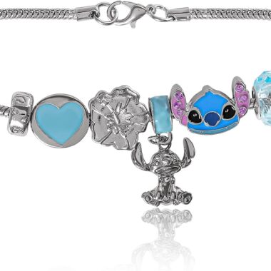 Bright Disney Stitch bracelet featuring beads, charms, and Disney-inspired designs.
